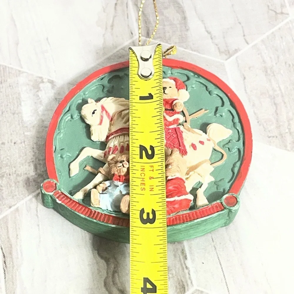 Vintage Style Teddy Bear Rocking Horse Christmas Ornament Resin